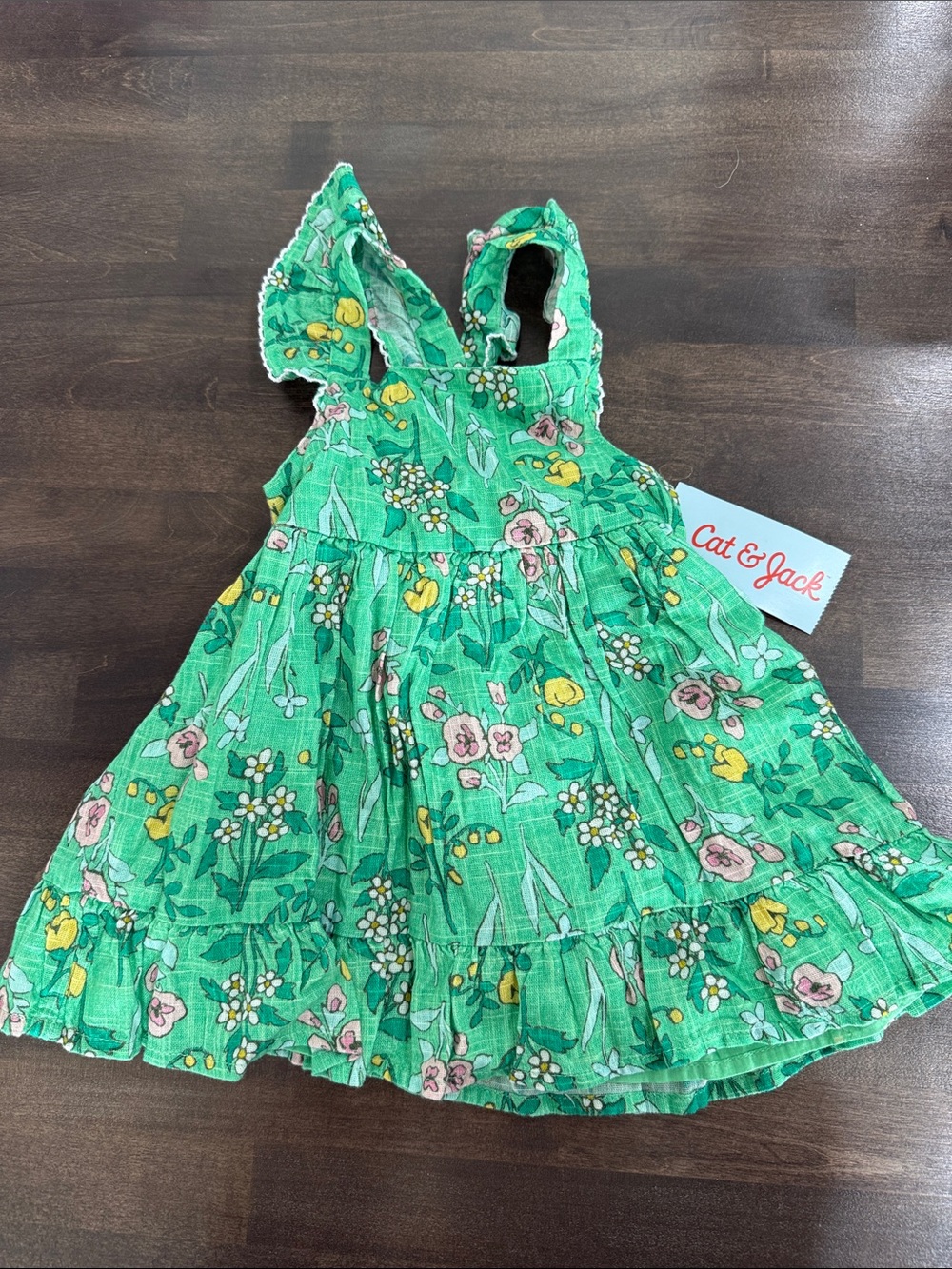 Cat & Jack Green Floral Ruffle-Strap Sundress